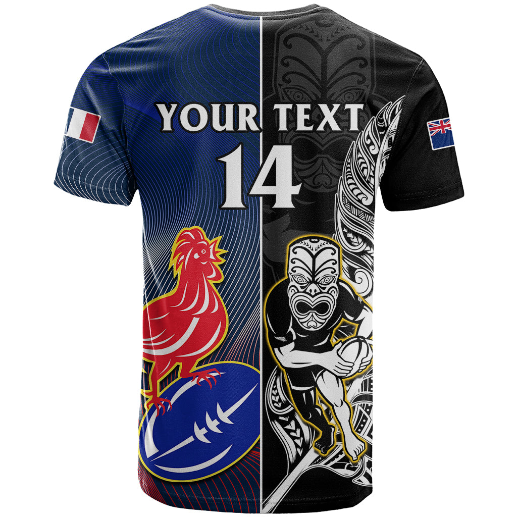 Custom New Zealand And France Rugby T Shirt All Black With Les Bleus Together 2023 World Cup LT14 - Polynesian Pride