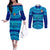 Personalised Fiji Couples Matching Off The Shoulder Long Sleeve Dress and Long Sleeve Button Shirts Unique Fijian Tapa Pattern With Coat Of Arms LT14 Blue - Polynesian Pride