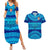 Personalised Fiji Couples Matching Summer Maxi Dress and Hawaiian Shirt Unique Fijian Tapa Pattern With Coat Of Arms LT14 Blue - Polynesian Pride