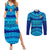 Personalised Fiji Couples Matching Summer Maxi Dress and Long Sleeve Button Shirts Unique Fijian Tapa Pattern With Coat Of Arms LT14 Blue - Polynesian Pride
