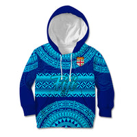 Personalised Fiji Kid Hoodie Unique Fijian Tapa Pattern With Coat Of Arms LT14 Hoodie Blue - Polynesian Pride