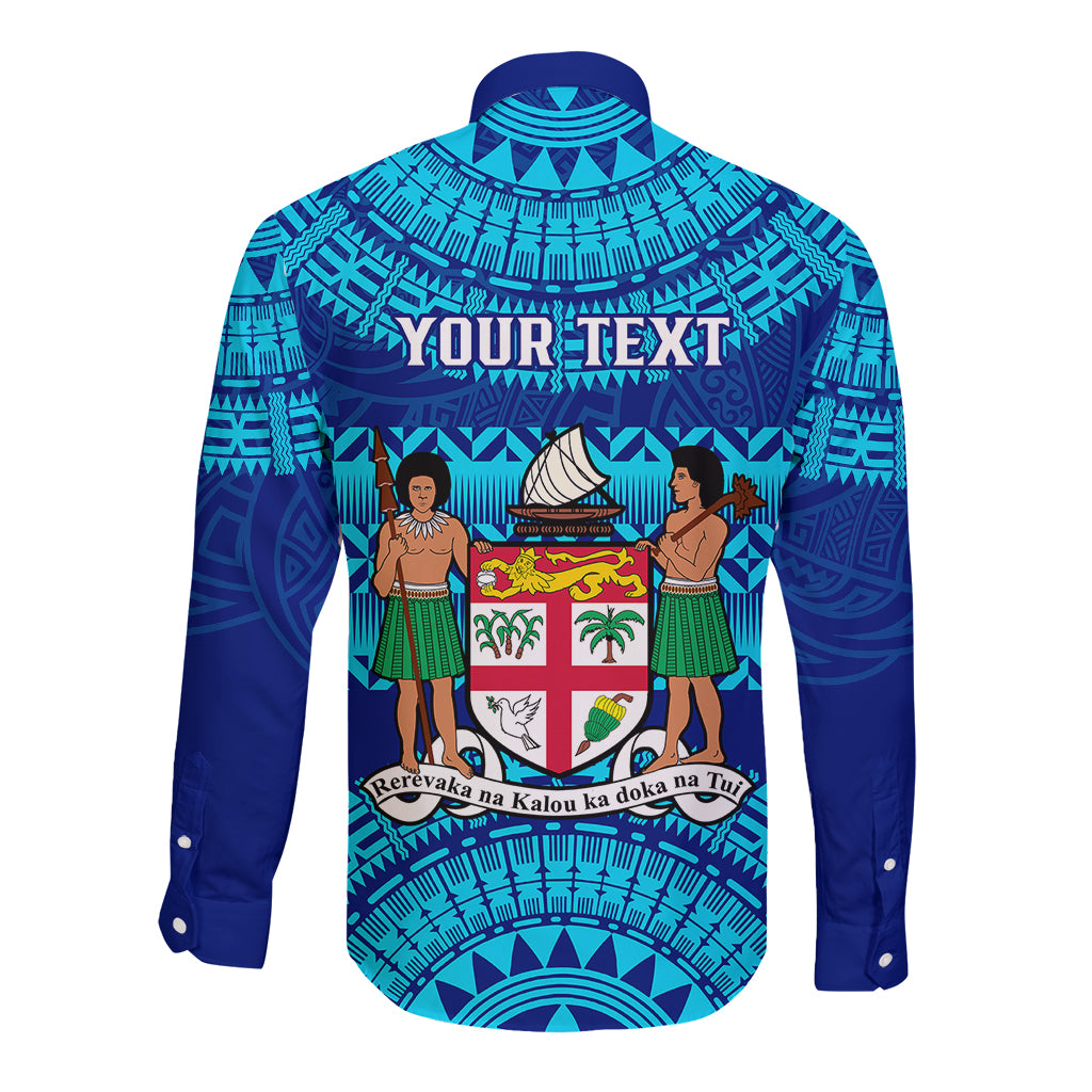 Personalised Fiji Long Sleeve Button Shirt Unique Fijian Tapa Pattern With Coat Of Arms LT14 - Polynesian Pride