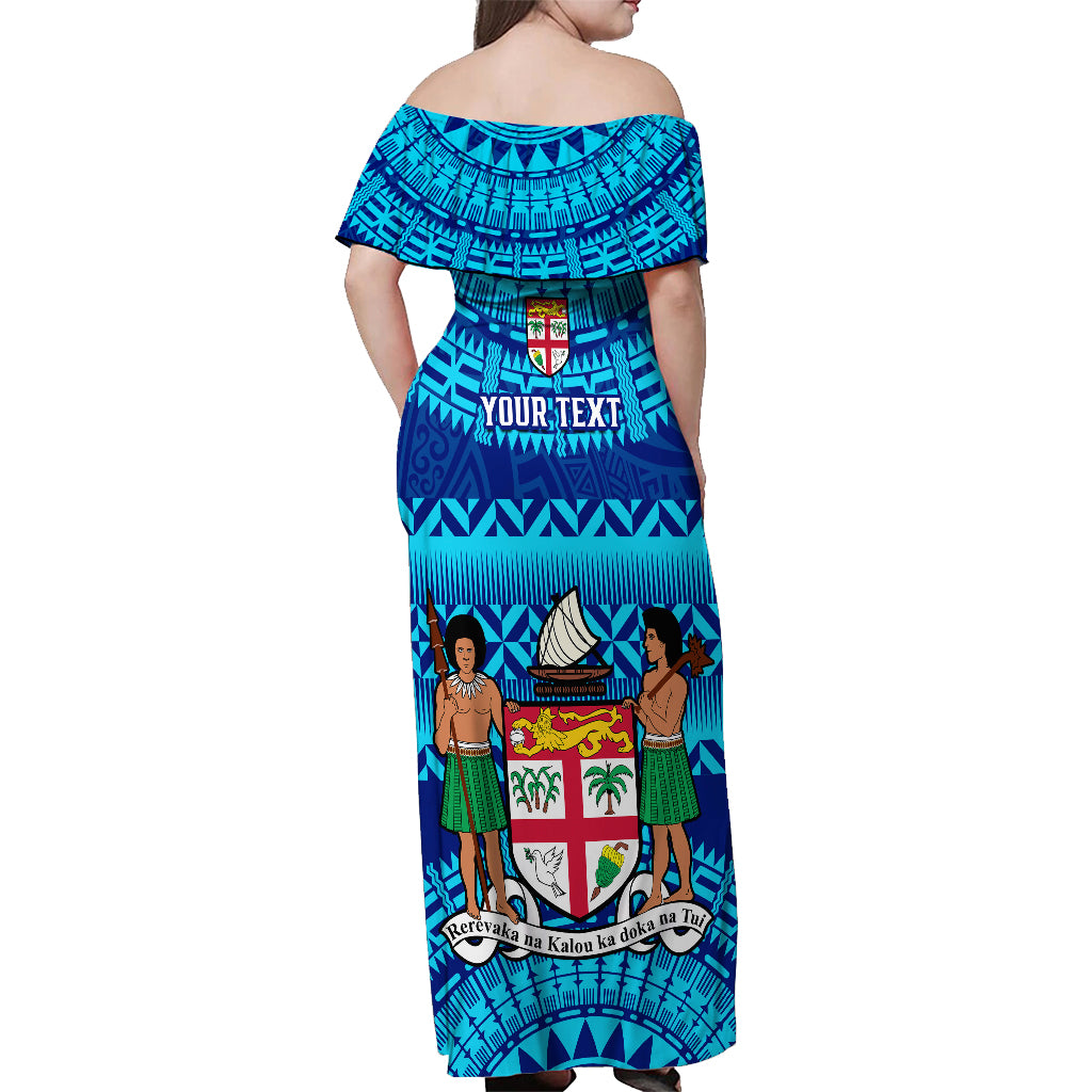 Personalised Fiji Off Shoulder Maxi Dress Unique Fijian Tapa Pattern With Coat Of Arms LT14 - Polynesian Pride