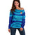 Personalised Fiji Off Shoulder Sweater Unique Fijian Tapa Pattern With Coat Of Arms LT14 Women Blue - Polynesian Pride