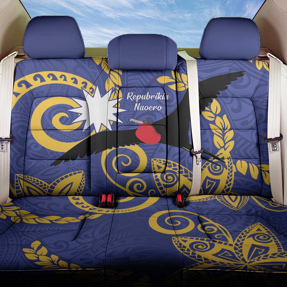 Nauru Angam Day Back Car Seat Cover Naoero Frigate Bird Polynesian Pattern