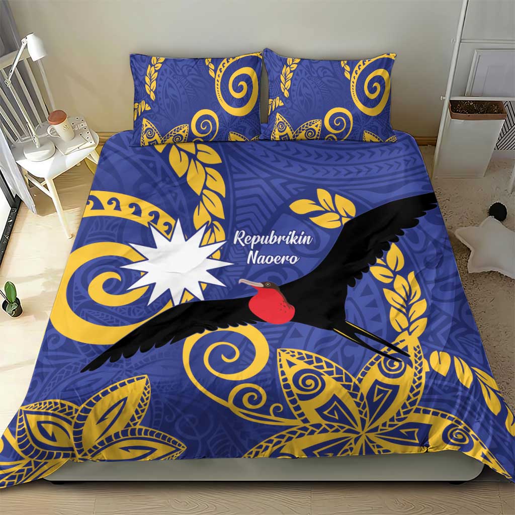 Nauru Angam Day Bedding Set Naoero Frigate Bird Polynesian Pattern
