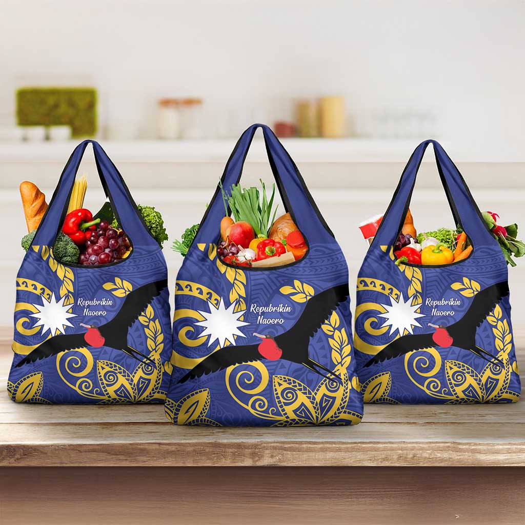 Nauru Angam Day Grocery Bag Naoero Frigate Bird Polynesian Pattern