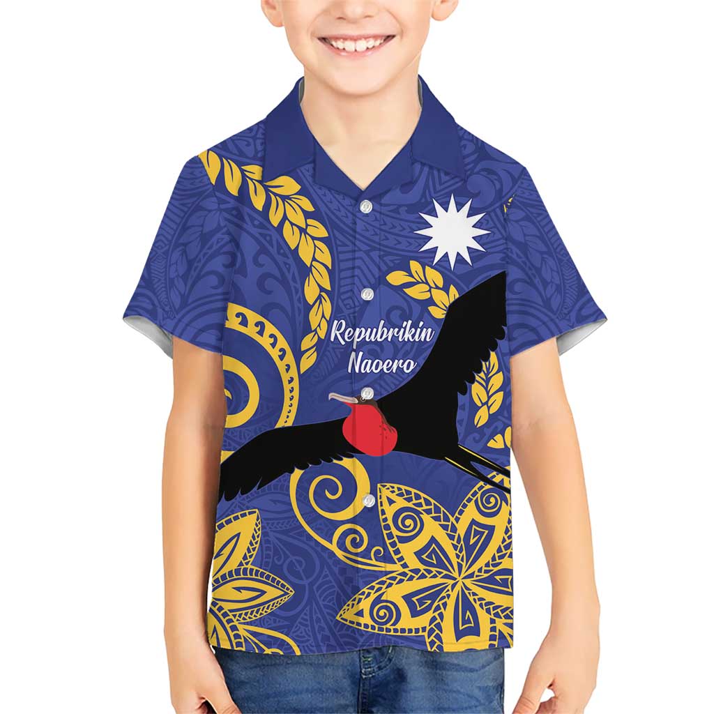 Nauru Angam Day Kid Hawaiian Shirt Naoero Frigate Bird Polynesian Pattern