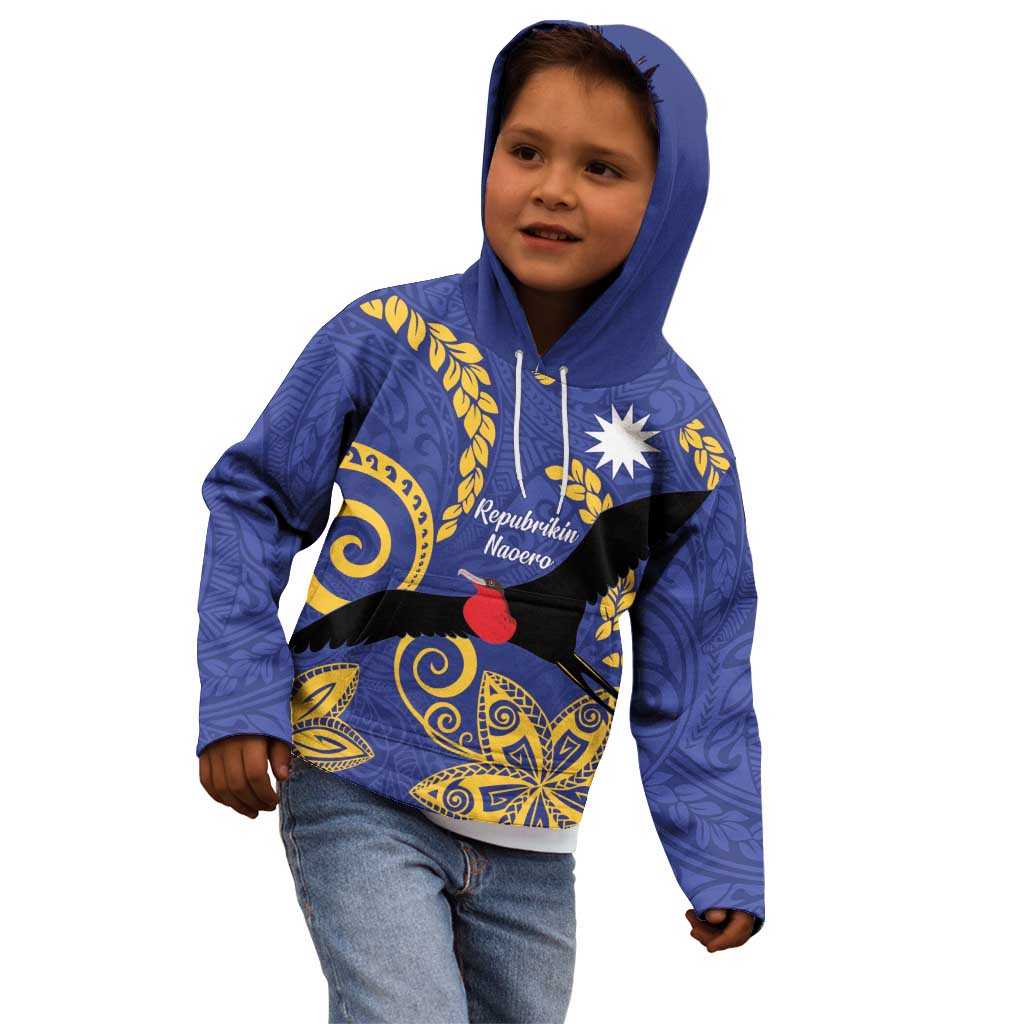 Nauru Angam Day Kid Hoodie Naoero Frigate Bird Polynesian Pattern
