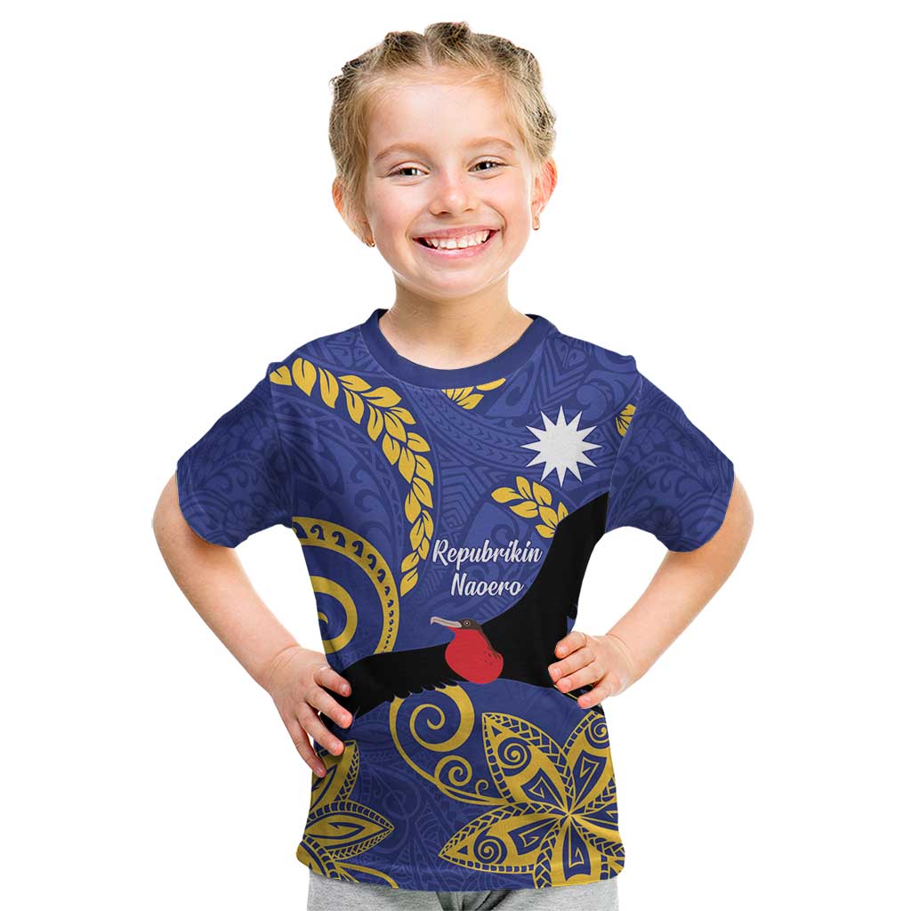 Nauru Angam Day Kid T Shirt Naoero Frigate Bird Polynesian Pattern