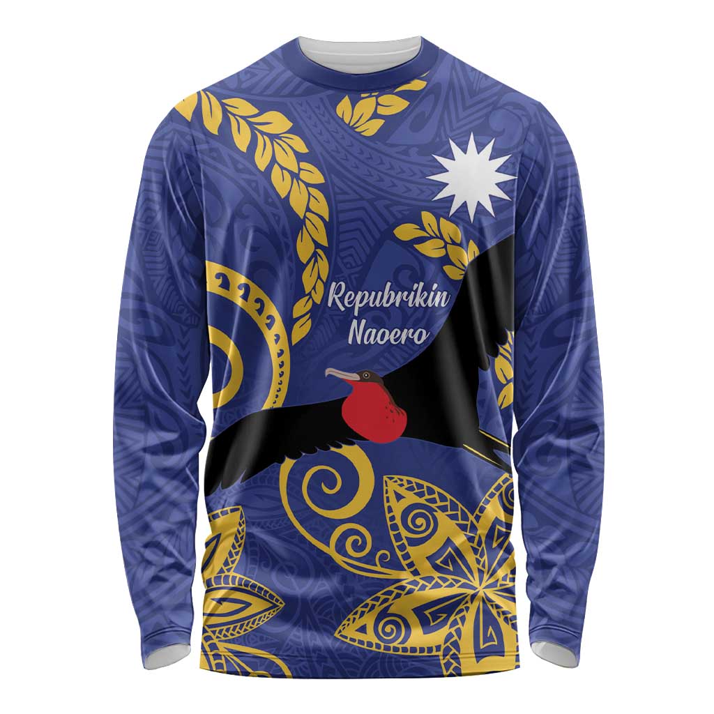 Nauru Angam Day Long Sleeve Shirt Naoero Frigate Bird Polynesian Pattern