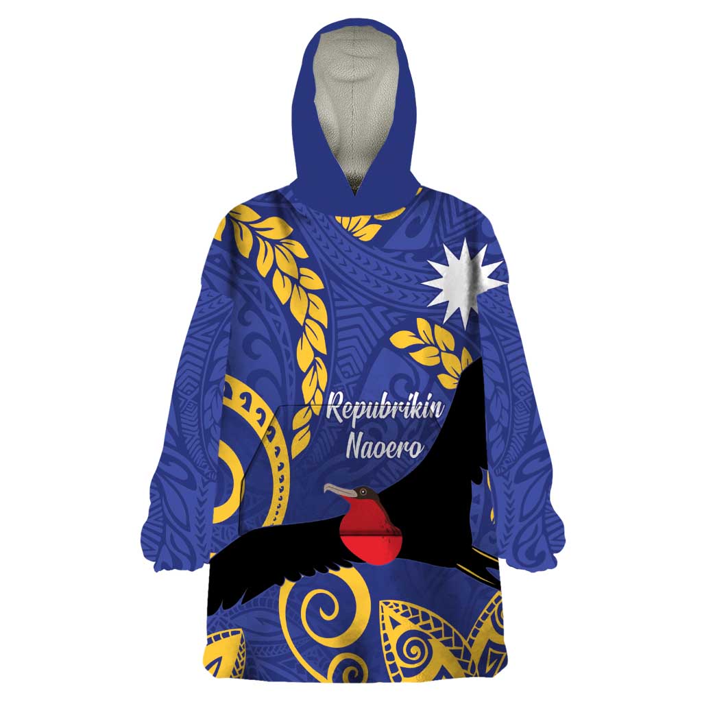 Nauru Angam Day Wearable Blanket Hoodie Naoero Frigate Bird Polynesian Pattern