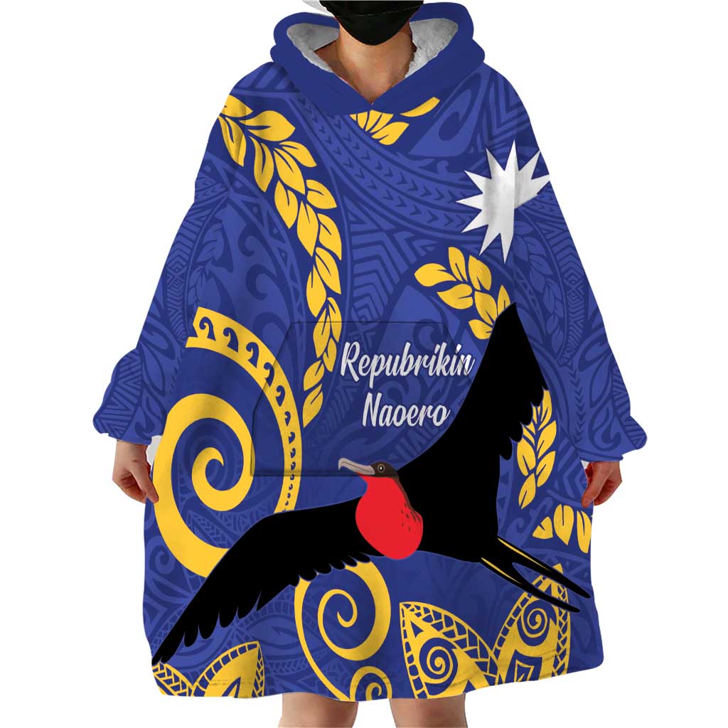 Nauru Angam Day Wearable Blanket Hoodie Naoero Frigate Bird Polynesian Pattern