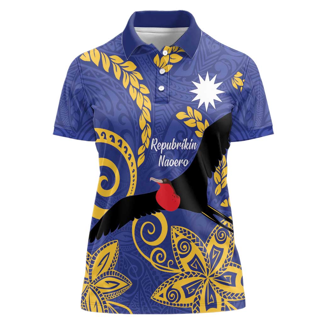 Nauru Angam Day Women Polo Shirt Naoero Frigate Bird Polynesian Pattern