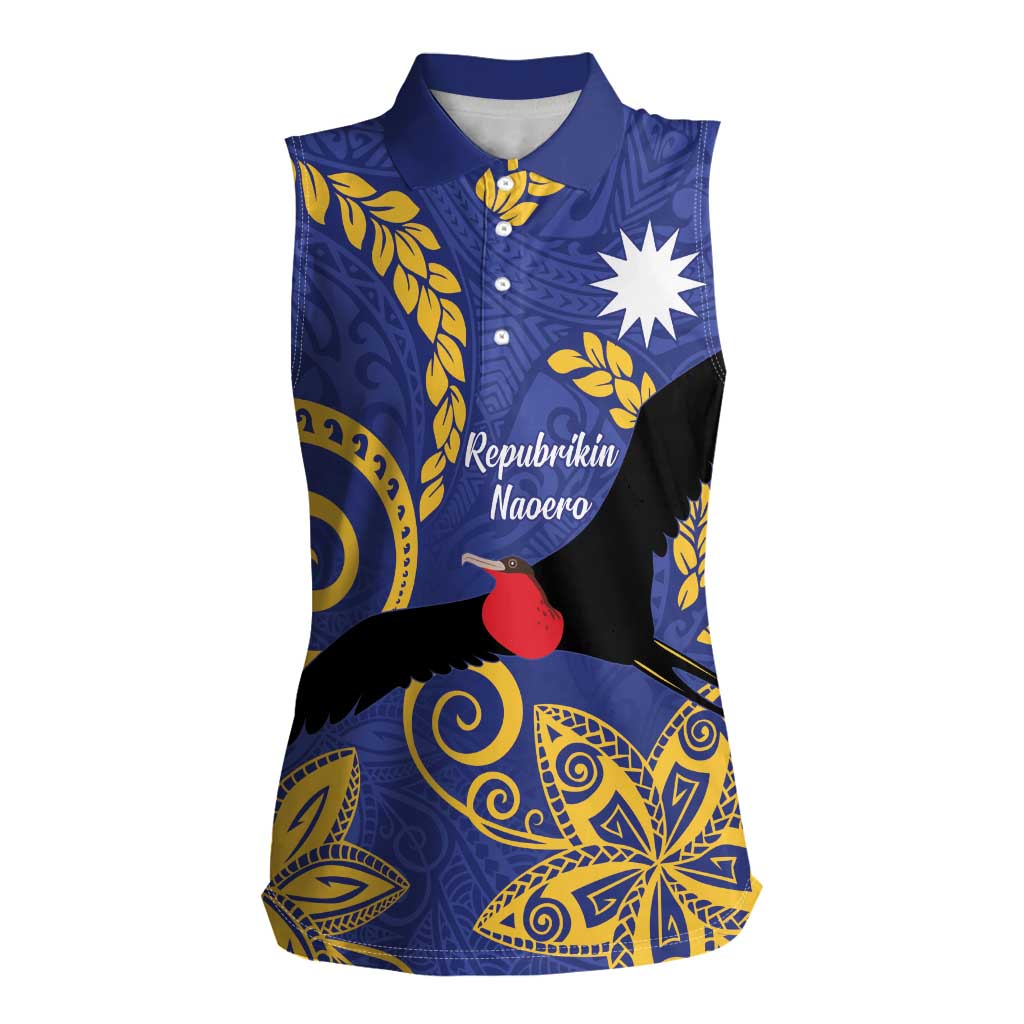 Nauru Angam Day Women Sleeveless Polo Shirt Naoero Frigate Bird Polynesian Pattern