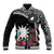 Black Nauru Baseball Jacket Naoero Map With Polynesian Tropical Flowers