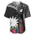 Black Nauru Baseball Jersey Naoero Map With Polynesian Tropical Flowers