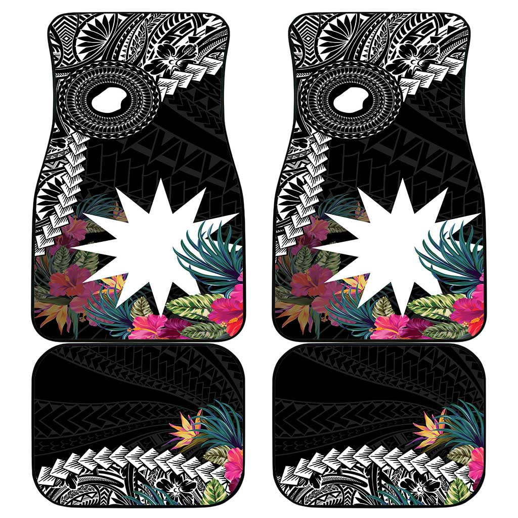 Black Nauru Car Mats Naoero Map With Polynesian Tropical Flowers