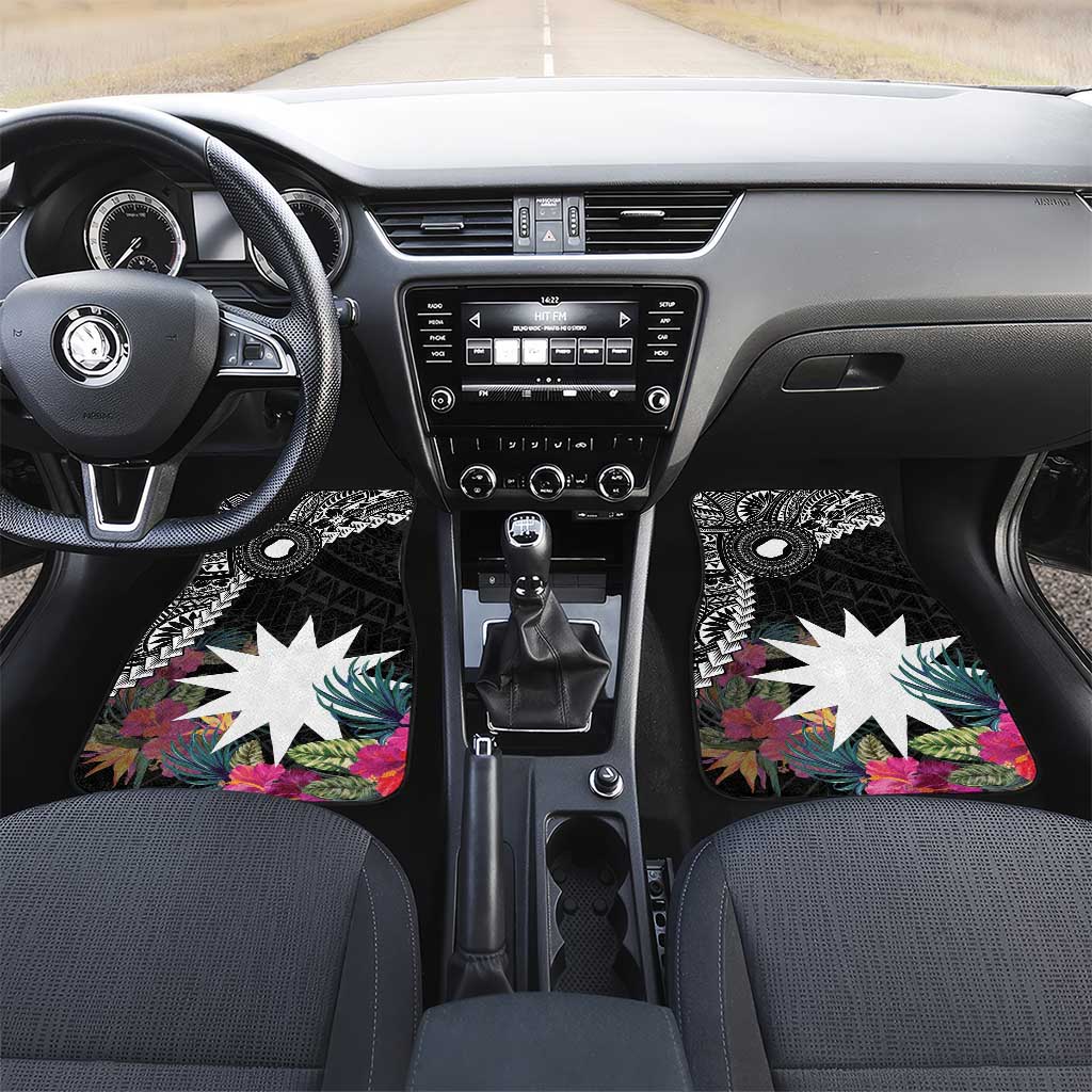 Black Nauru Car Mats Naoero Map With Polynesian Tropical Flowers