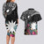 Black Nauru Couples Matching Long Sleeve Bodycon Dress and Hawaiian Shirt Naoero Map With Polynesian Tropical Flowers