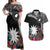 Black Nauru Couples Matching Off Shoulder Maxi Dress and Hawaiian Shirt Naoero Map With Polynesian Tropical Flowers