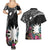 Black Nauru Couples Matching Summer Maxi Dress and Hawaiian Shirt Naoero Map With Polynesian Tropical Flowers