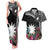 Black Nauru Couples Matching Tank Maxi Dress and Hawaiian Shirt Naoero Map With Polynesian Tropical Flowers