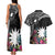 Black Nauru Couples Matching Tank Maxi Dress and Hawaiian Shirt Naoero Map With Polynesian Tropical Flowers