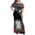 Black Nauru Family Matching Off Shoulder Maxi Dress and Hawaiian Shirt Naoero Map With Polynesian Tropical Flowers