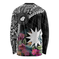 Black Nauru Long Sleeve Shirt Naoero Map With Polynesian Tropical Flowers