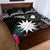 Black Nauru Quilt Bed Set Naoero Map With Polynesian Tropical Flowers