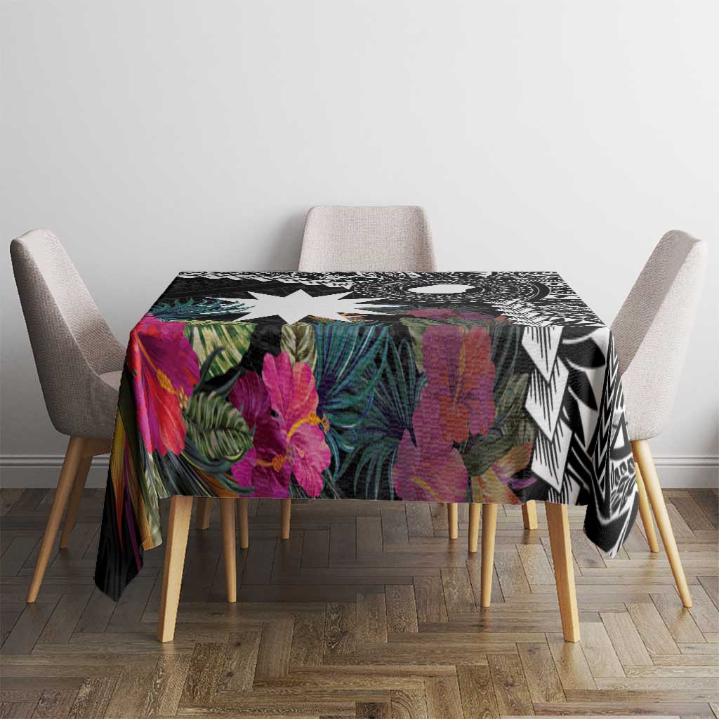 Black Nauru Tablecloth Naoero Map With Polynesian Tropical Flowers