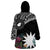 Black Nauru Wearable Blanket Hoodie Naoero Map With Polynesian Tropical Flowers