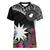 Black Nauru Women V-Neck T-Shirt Naoero Map With Polynesian Tropical Flowers