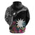 Black Nauru Zip Hoodie Naoero Map With Polynesian Tropical Flowers