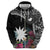 Black Nauru Zip Hoodie Naoero Map With Polynesian Tropical Flowers