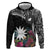 Black Nauru Zip Hoodie Naoero Map With Polynesian Tropical Flowers