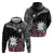 Black Nauru Zip Hoodie Naoero Map With Polynesian Tropical Flowers