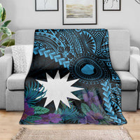 Blue Nauru Blanket Naoero Map With Polynesian Tropical Flowers