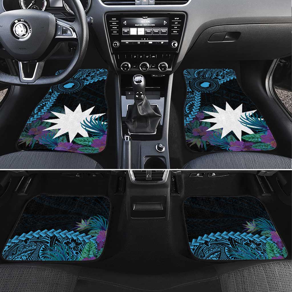 Blue Nauru Car Mats Naoero Map With Polynesian Tropical Flowers