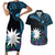 Blue Nauru Couples Matching Short Sleeve Bodycon Dress and Hawaiian Shirt Naoero Map With Polynesian Tropical Flowers