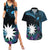 Blue Nauru Couples Matching Summer Maxi Dress and Hawaiian Shirt Naoero Map With Polynesian Tropical Flowers