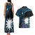 Blue Nauru Couples Matching Tank Maxi Dress and Hawaiian Shirt Naoero Map With Polynesian Tropical Flowers