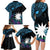 Blue Nauru Family Matching Long Sleeve Bodycon Dress and Hawaiian Shirt Naoero Map With Polynesian Tropical Flowers