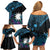 Blue Nauru Family Matching Off Shoulder Short Dress and Hawaiian Shirt Naoero Map With Polynesian Tropical Flowers