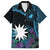 Blue Nauru Family Matching Off Shoulder Short Dress and Hawaiian Shirt Naoero Map With Polynesian Tropical Flowers