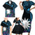 Blue Nauru Family Matching Short Sleeve Bodycon Dress and Hawaiian Shirt Naoero Map With Polynesian Tropical Flowers