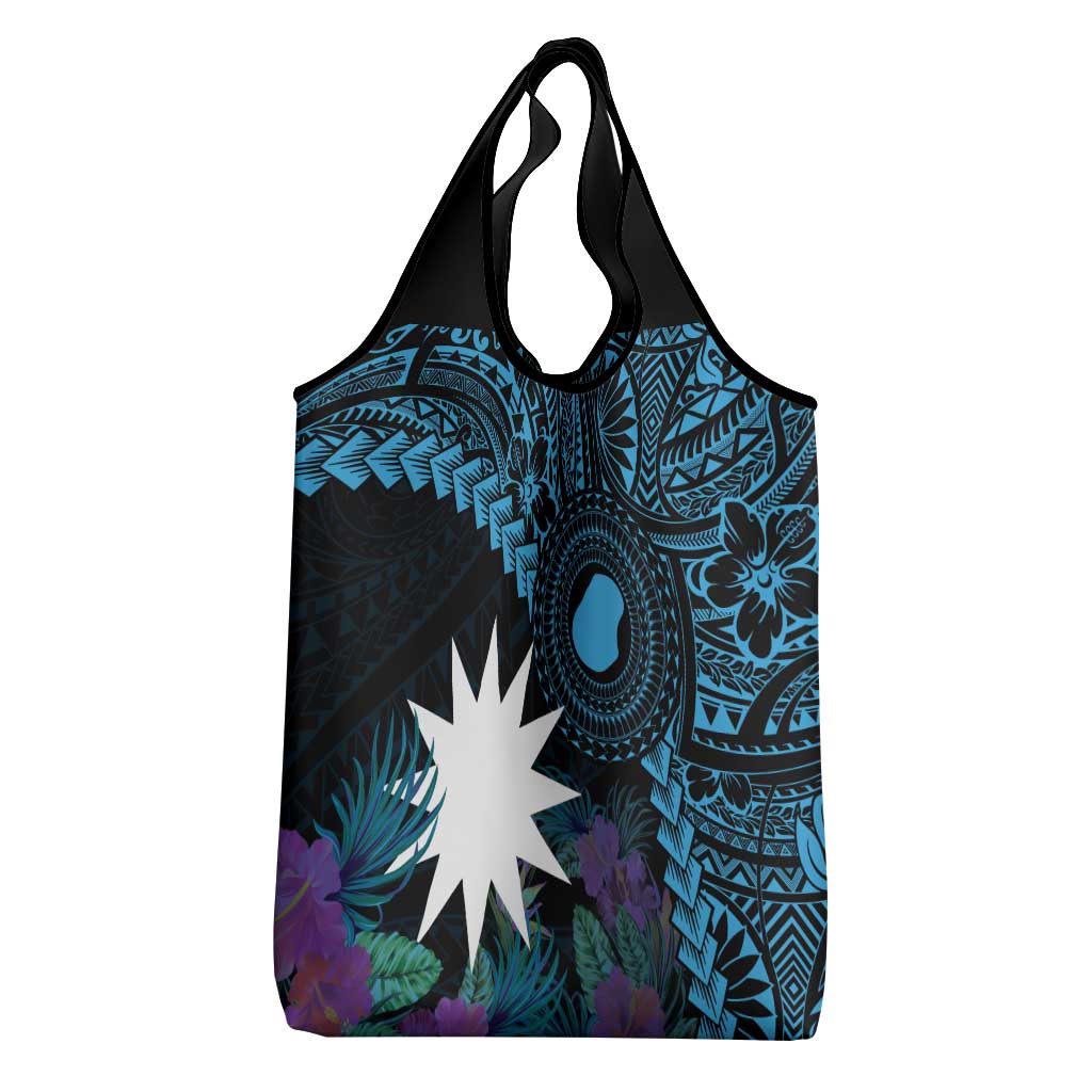 Blue Nauru Grocery Bag Naoero Map With Polynesian Tropical Flowers
