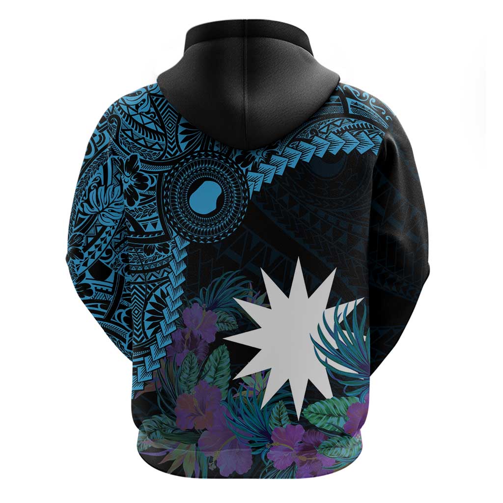 Blue Nauru Hoodie Naoero Map With Polynesian Tropical Flowers