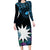 Blue Nauru Long Sleeve Bodycon Dress Naoero Map With Polynesian Tropical Flowers